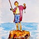 Boy fishing - watercolor painting